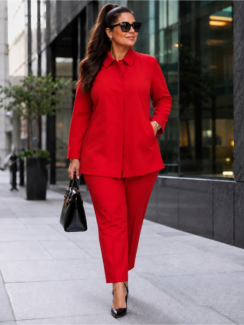 Newport News Women's Vintage Y2K Bright Red Tailored Jacket and Pants Set 18